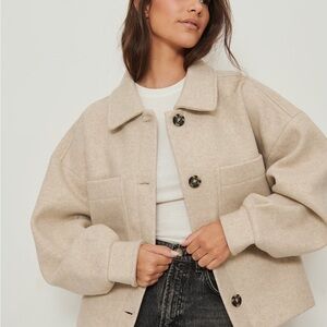 NA-KD Women’s Wool Blend Oversized Short Jacket Beige | Size EU 38 US 8
